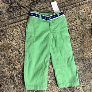 Ralph Lauren Boys Nautical Chino Pants Cotton Green Belted Size 18M NWT